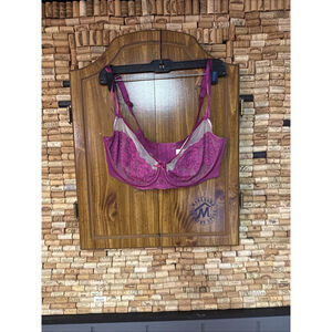 Cacique Full Coverage Bold Lace Mesh Unlined PINK Lane Bryant Bra Sz 36DDD